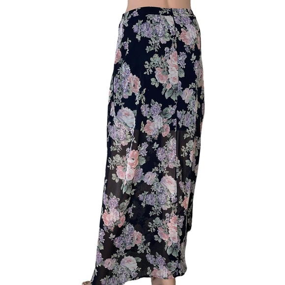 ASTR the label maxi skirt black & floral print SZ M zip up lined lace SZ M - Picture 7 of 14